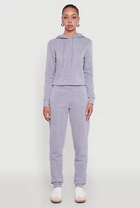 Womens Fleece Lined Cropped Pullover Hooded Sweatshirt, Grey, Size S
