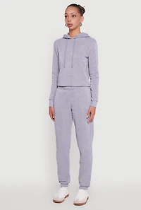 Womens Fleece Lined Cropped Pullover Hooded Sweatshirt, Grey, Size S