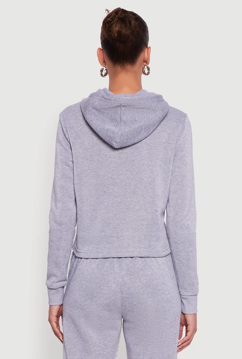 Womens Fleece Lined Cropped Pullover Hooded Sweatshirt, Grey, Size S