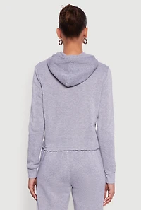 Womens Fleece Lined Cropped Pullover Hooded Sweatshirt, Grey, Size S