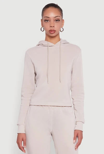 Womens Fleece Lined Cropped Pullover Hooded Sweatshirt,