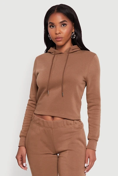 Womens Fleece Lined Cropped Pullover Hooded Sweatshirt,