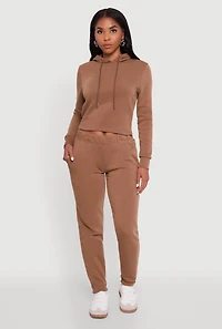 Fleece Lined Cropped Pullover Hooded Sweatshirt