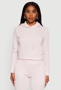 Fleece Lined Cropped Pullover Hooded Sweatshirt
