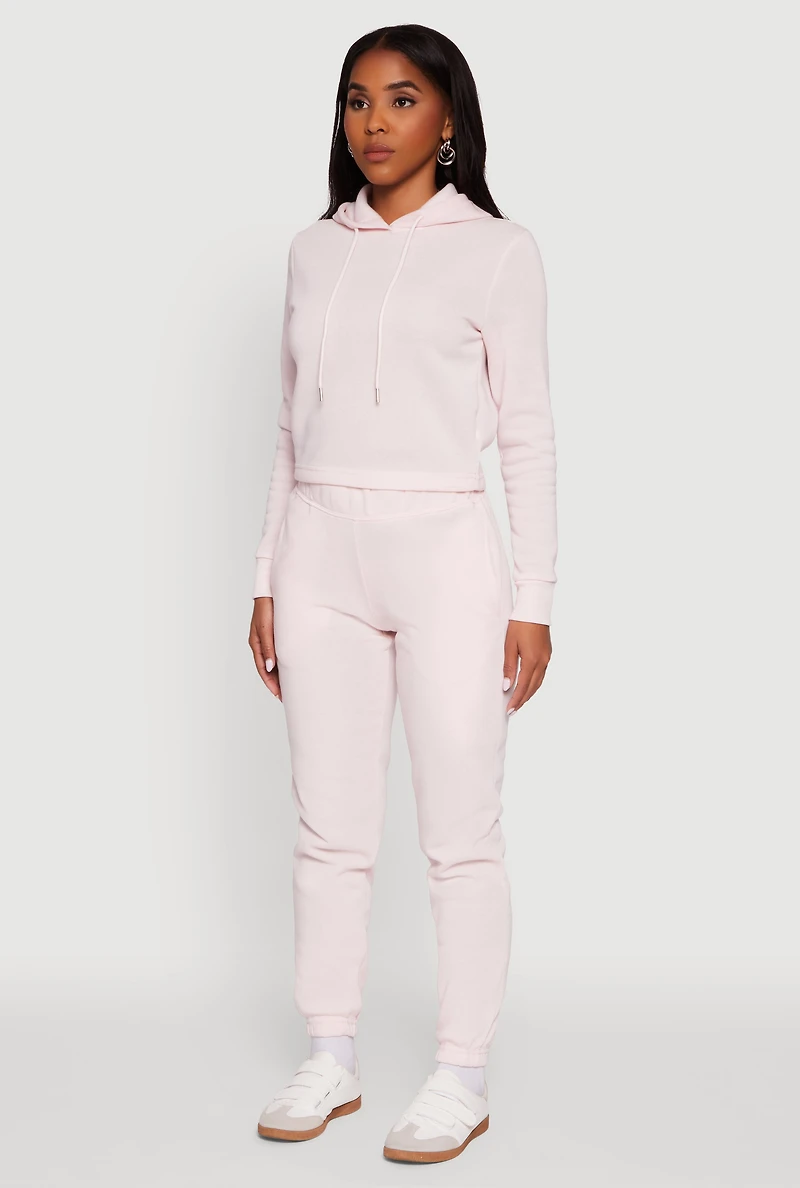 Fleece Lined Cropped Pullover Hooded Sweatshirt