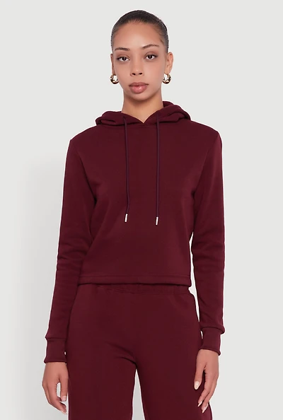 Womens Fleece Lined Cropped Pullover Hooded Sweatshirt,