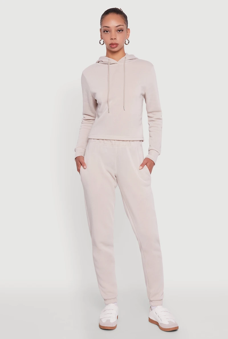 Womens High Waisted Fleece Lined Sweatpants, Khaki, Size L