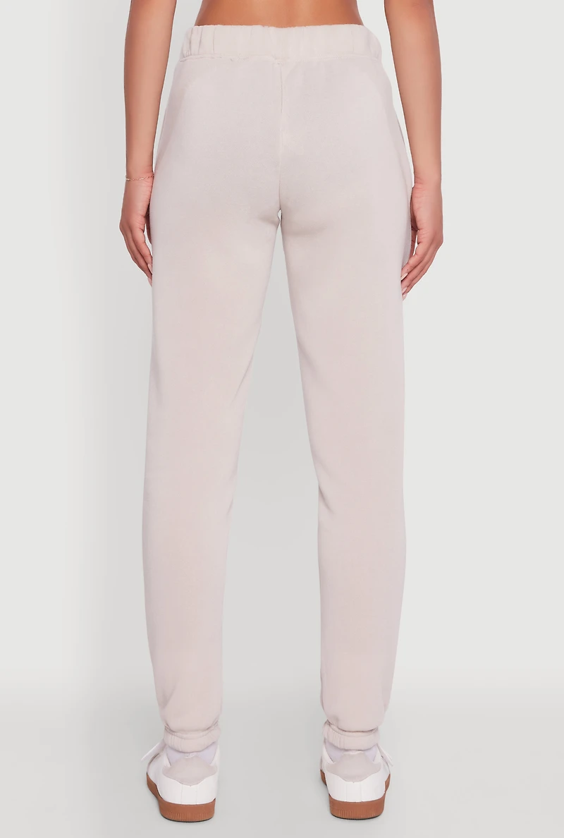 Womens High Waisted Fleece Lined Sweatpants, Khaki, Size L