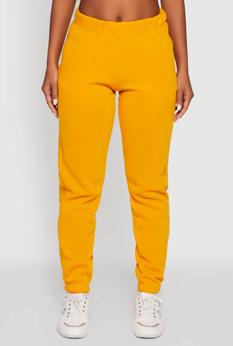 Womens High Waisted Fleece Lined Sweatpants, Gold, Size L
