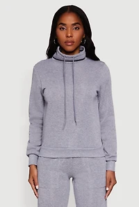 Drawstring Funnel Neck Pullover Sweatshirt
