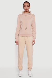 Womens Drawstring Funnel Neck Pullover Sweatshirt,