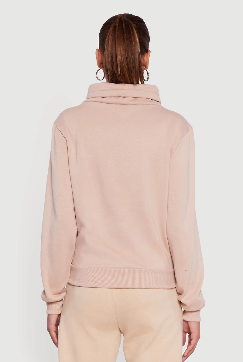 Womens Drawstring Funnel Neck Pullover Sweatshirt,