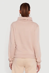 Womens Drawstring Funnel Neck Pullover Sweatshirt,