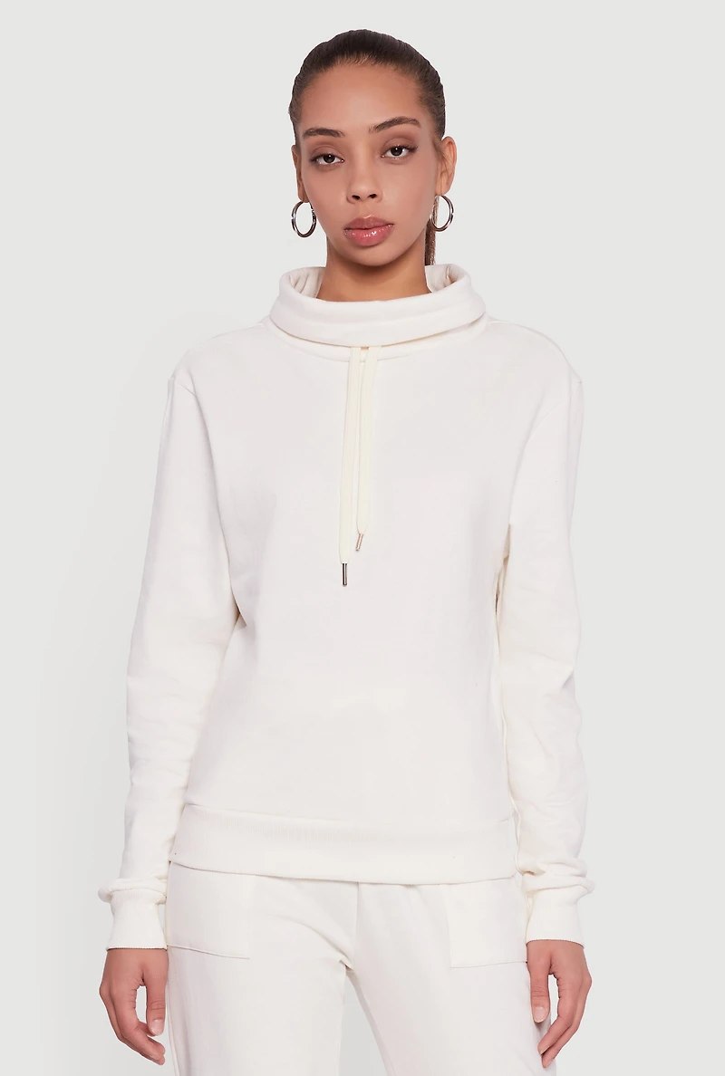 Drawstring Funnel Neck Pullover Sweatshirt