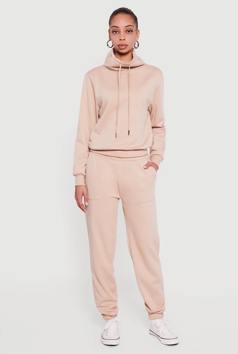 Womens Drawstring Funnel Neck Pullover Sweatshirt,