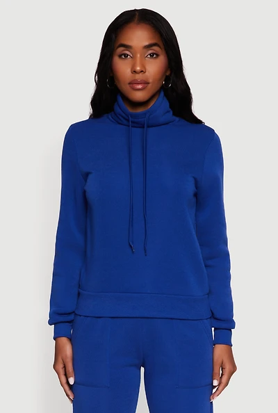 Womens Drawstring Funnel Neck Pullover Sweatshirt,