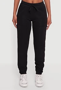 Womens Drawstring Waist Slim Leg Sweatpants, Black, Size L