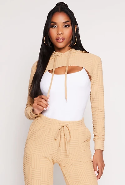 Womens Geometric Patterned Shrug Sweatshirt, Beige, Size L