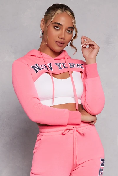 Womens New York Hooded Shrug, Pink, Size L