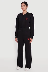 Cherry Bow Graphic Detail Zip Front Sweatshirt