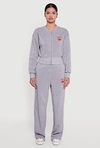 Cherry Bow Graphic Detail Zip Front Sweatshirt