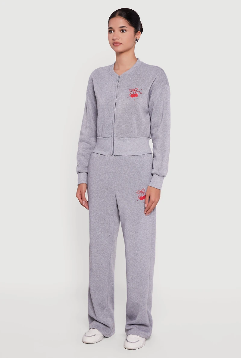Cherry Bow Graphic Detail Zip Front Sweatshirt