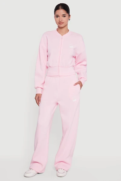 Womens Cherry Graphic Straight Leg Sweatpants, Pink, Size L