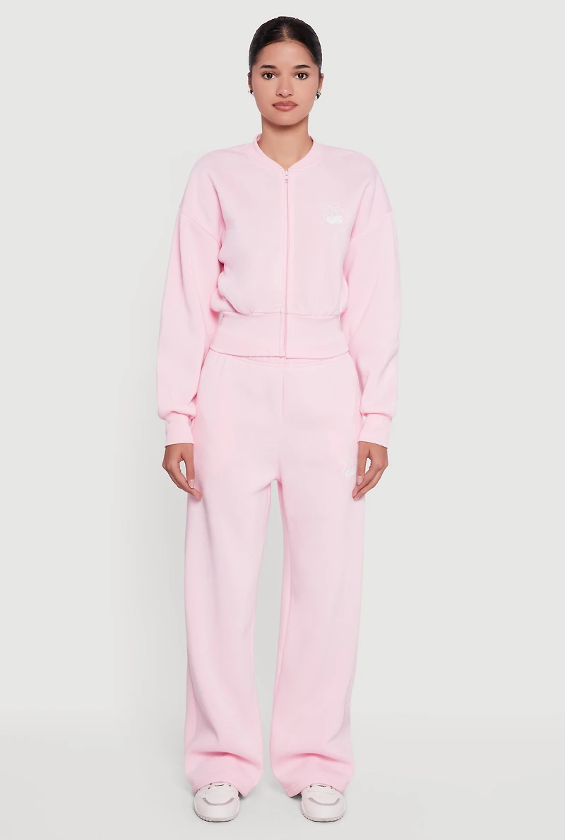 Womens Cherry Graphic Straight Leg Sweatpants, Pink, Size L