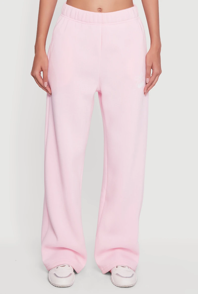 Womens Cherry Graphic Straight Leg Sweatpants, Pink, Size L