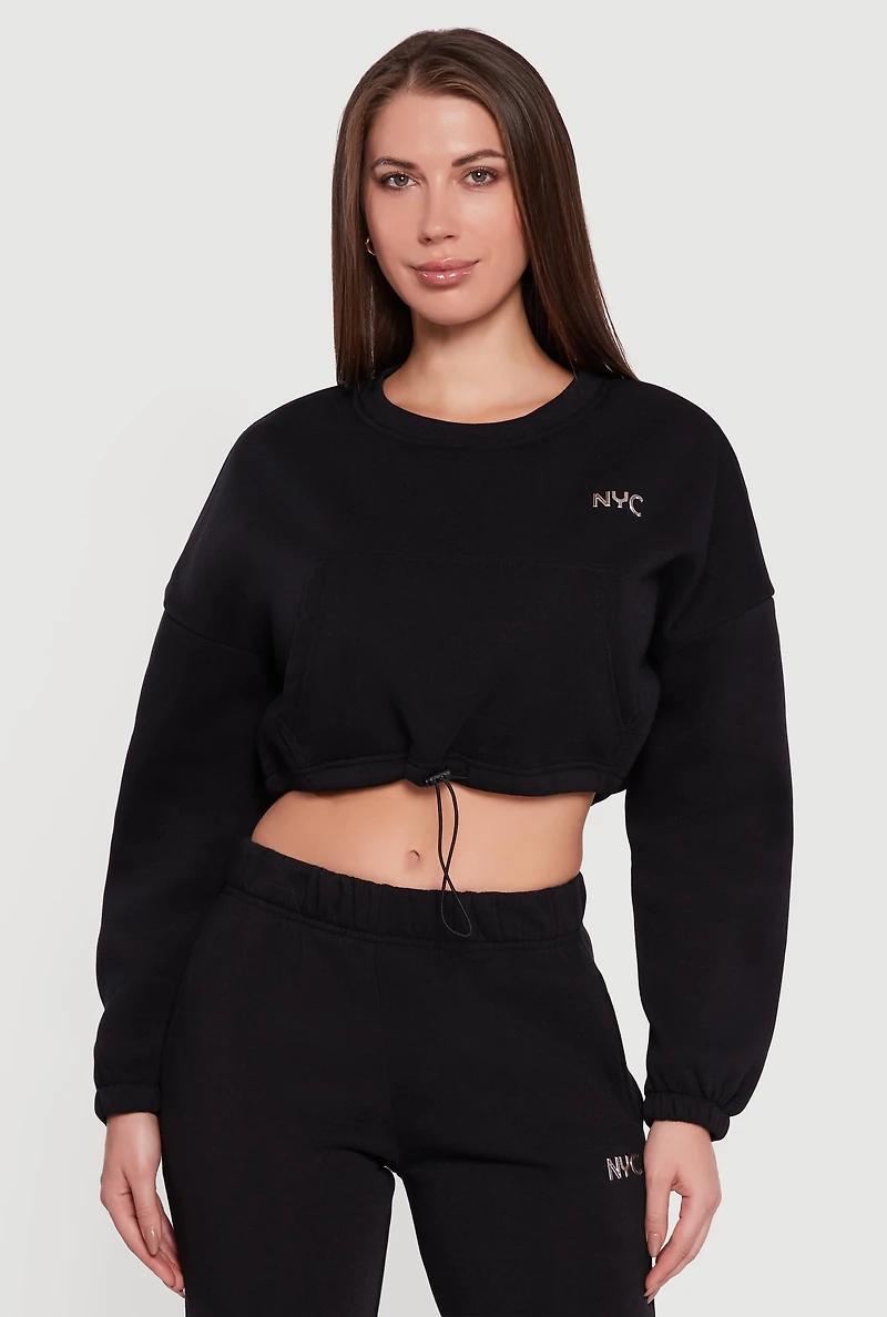 Fleece Lined NYC Graphic Cropped Sweatshirt
