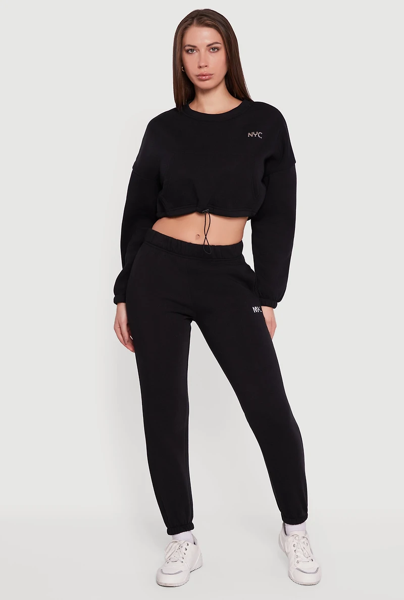 Womens Fleece Lined NYC Graphic Cropped Sweatshirt,