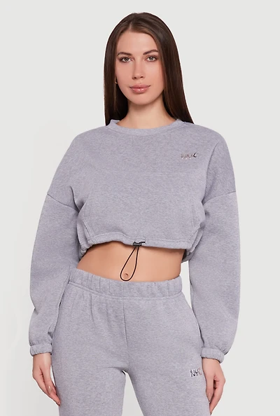 Womens Fleece Lined NYC Graphic Cropped Sweatshirt, Grey,