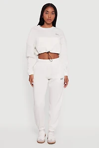 Womens Fleece Lined NYC Graphic Cropped Sweatshirt, White,