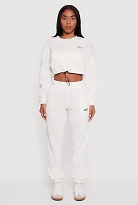 Womens Fleece Lined NYC Graphic Cropped Sweatshirt, White,