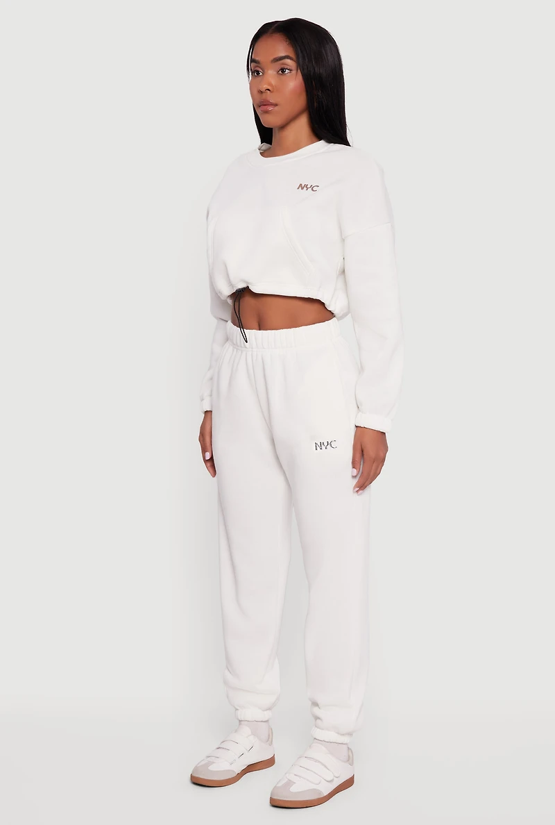 Fleece Lined NYC Graphic Cropped Sweatshirt