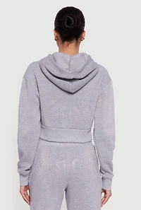 Angel Rhinestone Zip Front Cropped Hoodie