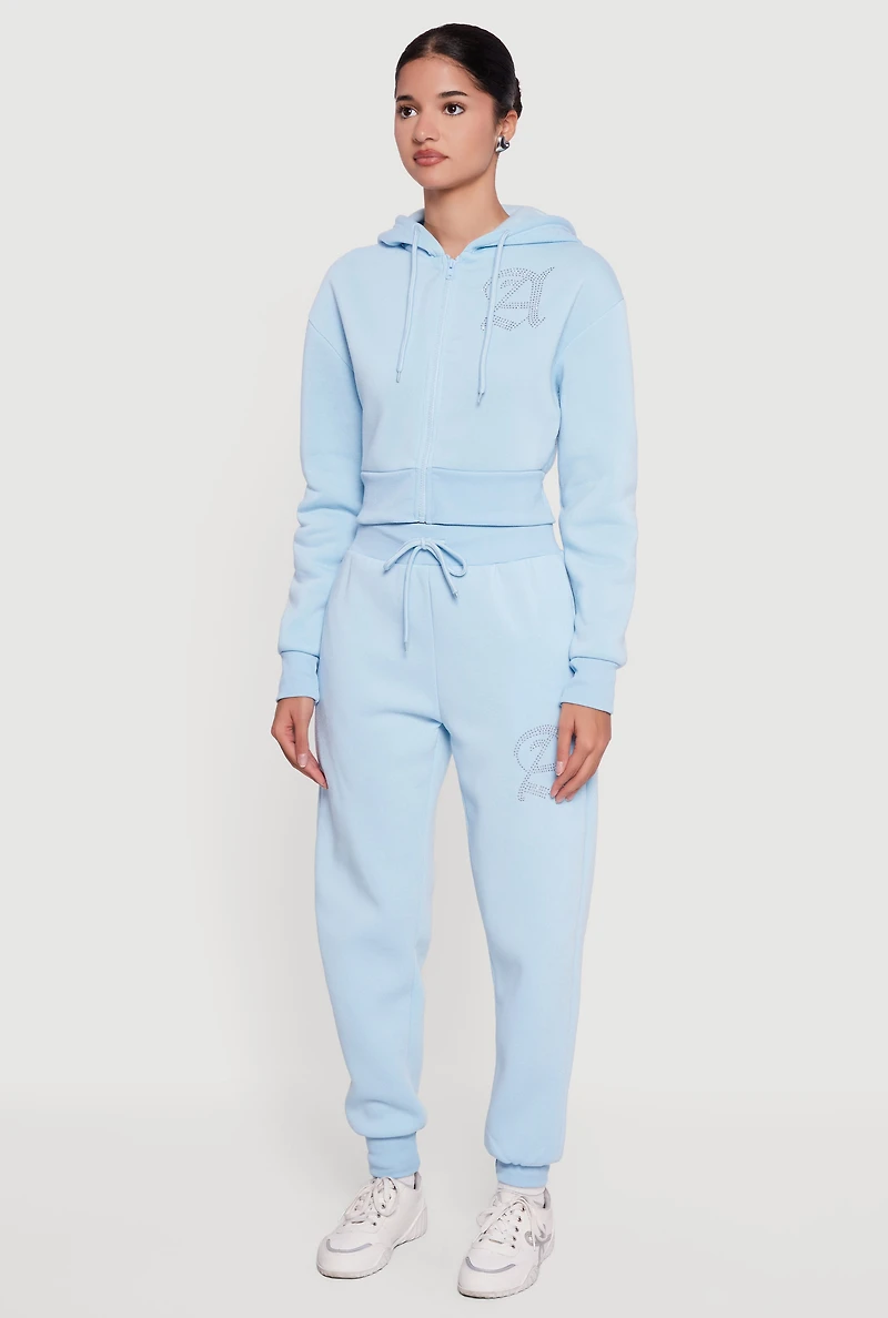 Angel Rhinestone Zip Front Cropped Hoodie