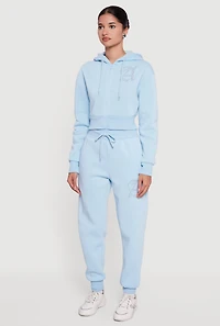 Angel Rhinestone Zip Front Cropped Hoodie