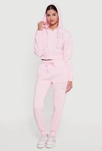 Angel Rhinestone Zip Front Cropped Hoodie