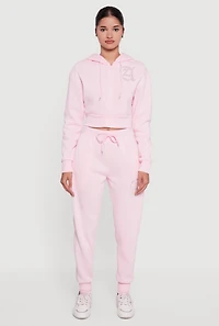 Angel Rhinestone Zip Front Cropped Hoodie