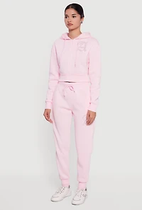 Angel Rhinestone Zip Front Cropped Hoodie