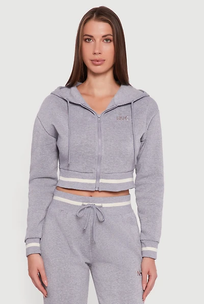 Womens NYC Graphic Fleece Lined Hooded Sweatshirt, Grey,