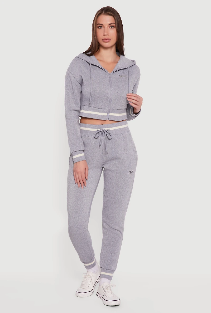 Womens NYC Graphic Fleece Lined Hooded Sweatshirt, Grey,