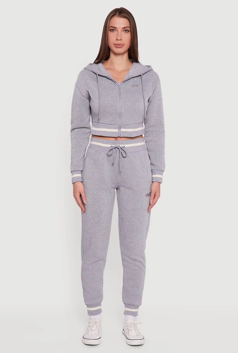 Womens NYC Graphic Fleece Lined Hooded Sweatshirt, Grey,