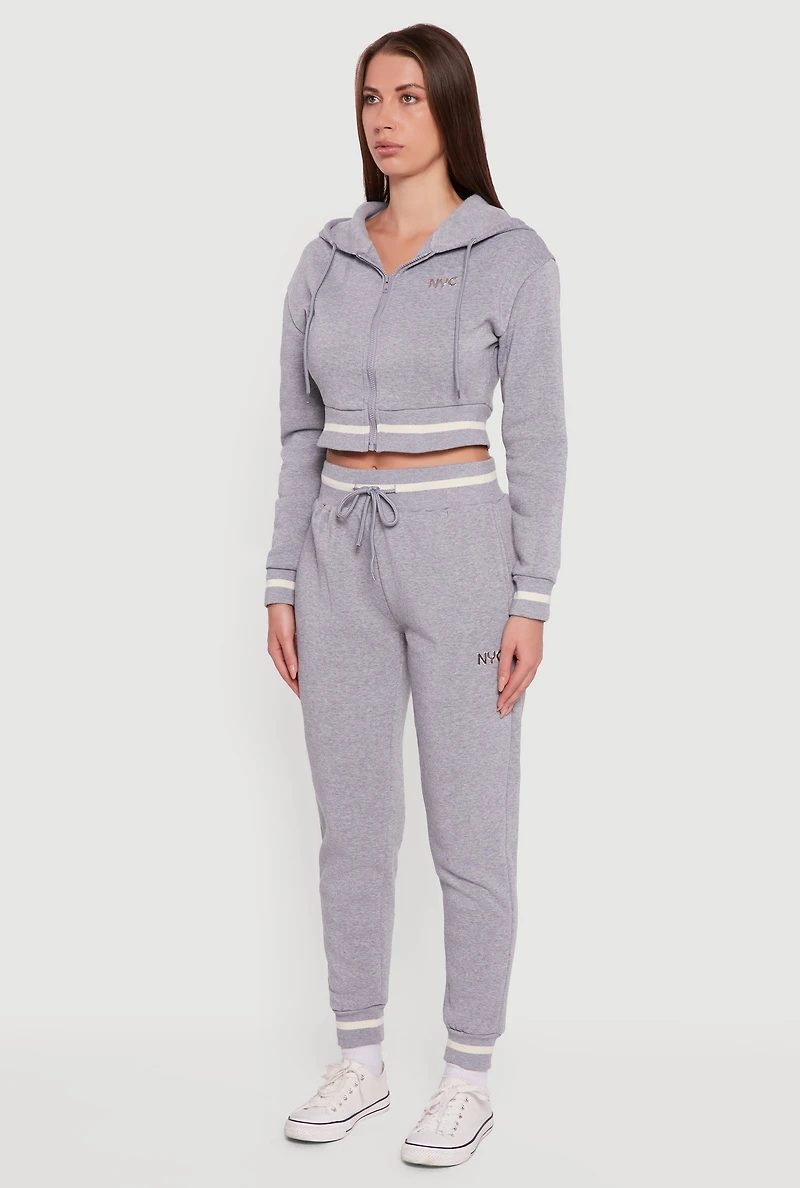 Womens NYC Graphic Fleece Lined Hooded Sweatshirt, Grey,