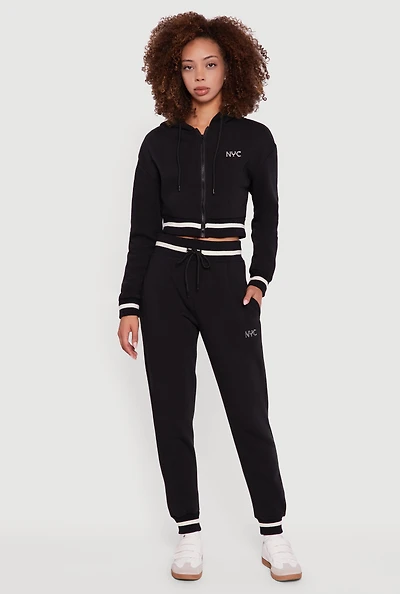 Womens Contrast Trim High Waisted NYC Graphic Joggers,