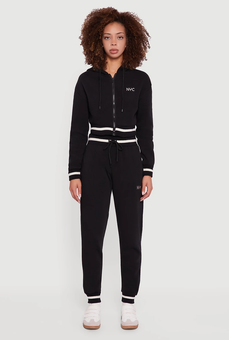 Womens Contrast Trim High Waisted NYC Graphic Joggers,