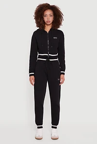 Womens Contrast Trim High Waisted NYC Graphic Joggers,