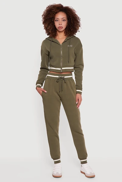 Womens Contrast Trim High Waisted NYC Graphic Joggers,