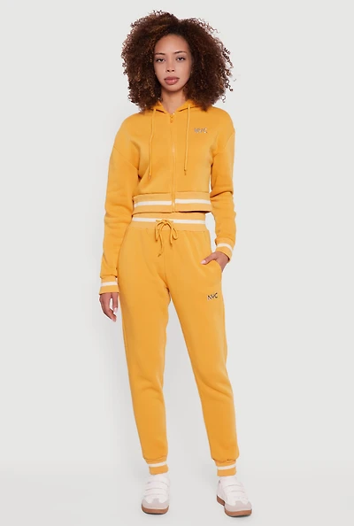 Contrast Trim High Waisted NYC Graphic Joggers